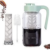 Spreccio Cold Brew Coffee Maker Glass, Airtight & Leakproof Mason Jar Pitcher with Cold Brew Filter, 64 oz Glass Pitcher with Lid for Iced Coffee, Lemonade, Ice Tea