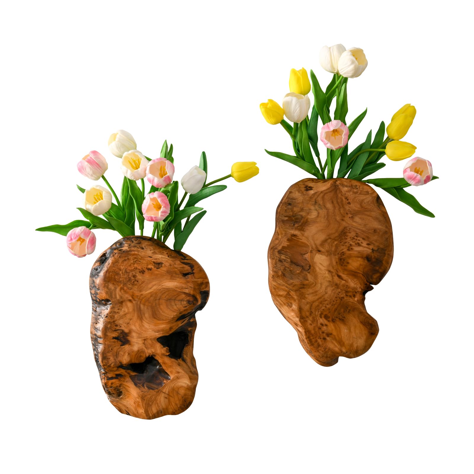 Photo 1 of JOLLYMER 2-Pack Cedar Wood Live Edge Wall Vases – Natural Edge Hanging Flower Vase, Organic Root Carved, Rustic Home Décor, Handcrafted Wall Mounted Wooden Vase (Flowers Not Included)