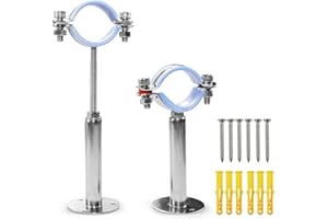 AKIHISA 2 Pcs 304 Stainless Steel Pipe Supports, Wall Mount Ceiling Mount Pipe Hanger, Pipe Holder for OD Pipe 38-40MM Adjustable Height Range 100-200mm
