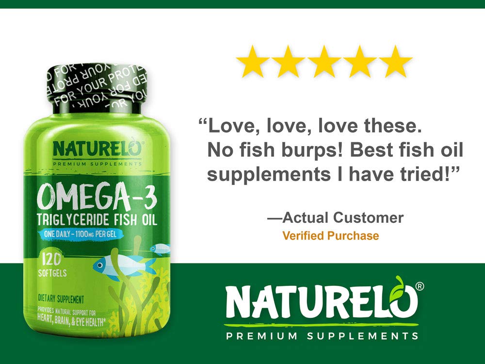 NATURELO Omega3 Fish Oil Supplement EPA + DHA 1100 mg Triglyceride Omega3 per Gel One A