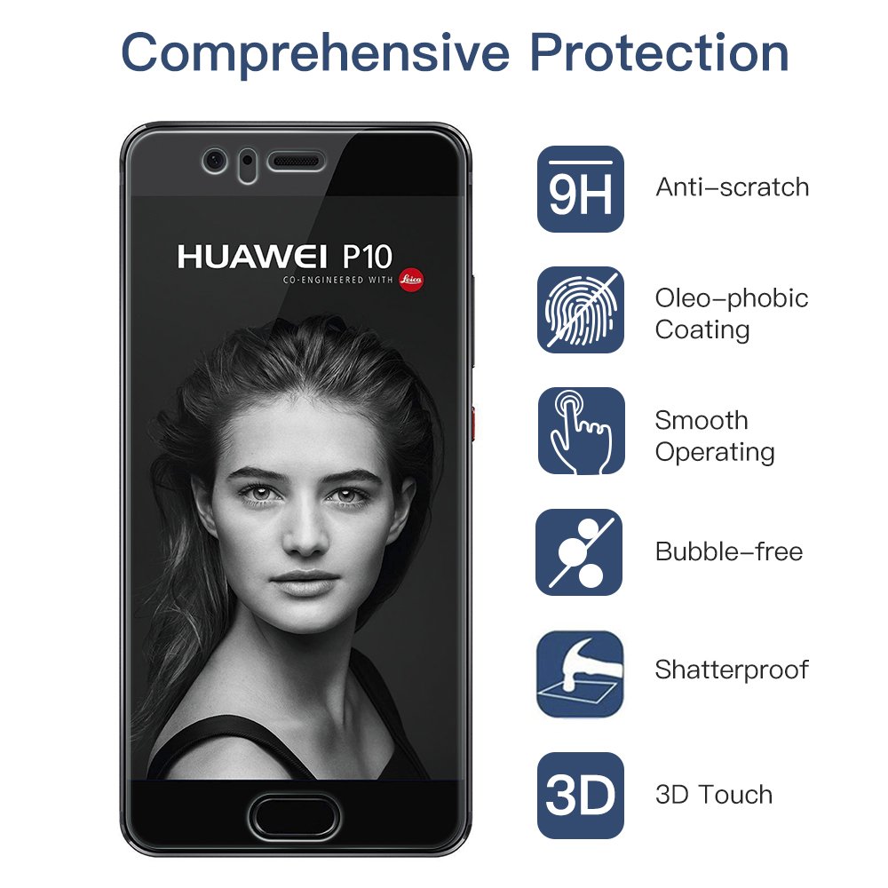 Panzerglas Schutzfolie für Huawei P10 - [2 Stück]Senisttech Huawei P10 Panzerglasfolie - 9H Härte Displayschutzfolie, Ultra Kristallklar 99% Transparenz-Schutz vor Kratzen, Öl, Bläschen