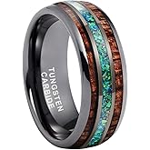 TUTISS 8mm Silver/Black/Gunmetal/Rose Gold Tungsten Rings for Men Women Engagement Wedding Bands Koa Wood Green Opal Inlay Domed I Love You Engraved Comfort Fit