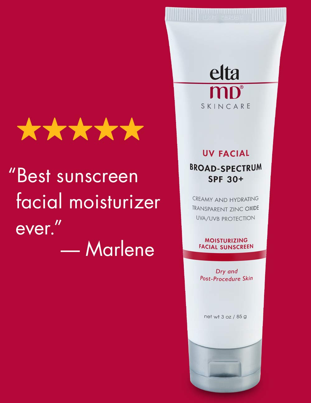 EltaMD UV Facial Moisturizing Sunscreen Broad-Spectrum SPF 30+ with Hyaluronic Acid, Non-Greasy, Mineral-Based Face Sunscreen with Zinc Oxide, 3 oz: Premium Beauty