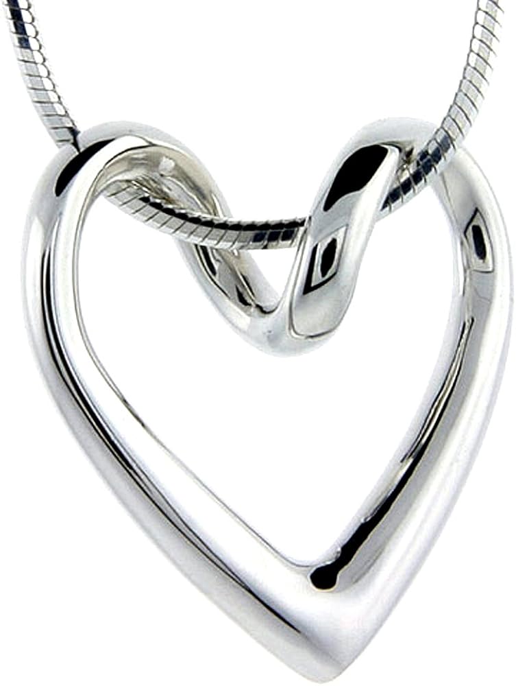 Sterling Silver Floating Heart Necklace Flawless Quality, 3/4 x 3/4