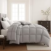 Lavish Comforts® Gray Comforter Queen – Fluffy Down Alternative Duvet Insert, Light Gray Comforter, All-Season Bedding, Hypoallergenic, Machine Washable, Queen Duvet Insert with Corner Loops