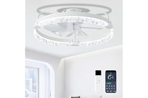 LANMEL 20 Inch Low Profile Ceiling Fans with Lights and Remote,7-Blade Fandelier Ceiling Fan,3000K-6000K Dimmable LED Fan Lig