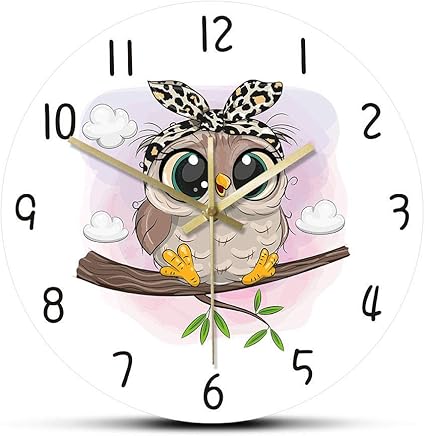 Amazon Co Jp 壁掛け時計漫画フクロウ壁掛け時計デジタルアートプリント絵画フクロウ鳥動物壁掛けアート家の装飾キッズリビングルーム時計サイレント非カチカチフレームなし ホーム キッチン