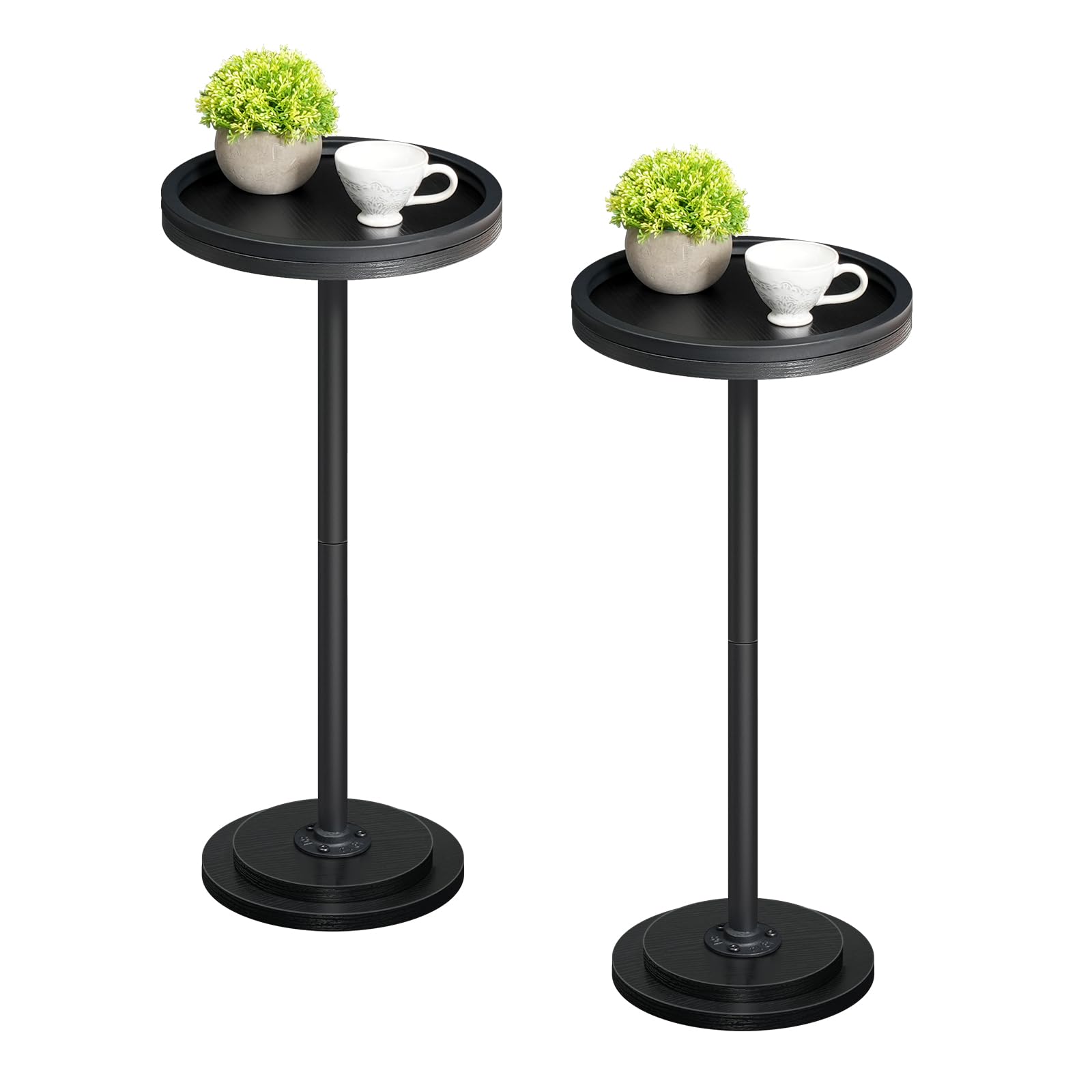 HOOBRO Small Round Side Tables, Set of 2, Drink Tables, Coffee Martini Tables with Pedestal Accent for Small Spaces in Living Room, Bedroom, Sofa Couch, Black BB168BZP201 Image
