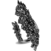 Black Rhinestone Cocktail Statement Ring for Women Adjustable Gothic Crystal Costume Ring for Party Prom Free Size