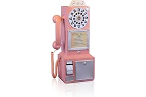 GUYIFUNY Antique Telephone - Pink Rotary Dial Landline Phone Model Vintage Classic Phone Props Retro Wall Mounted Crafts Ornaments Cafe Bar Window Booth Decoration - 9.8''L x 6.3''W x 19.7''H