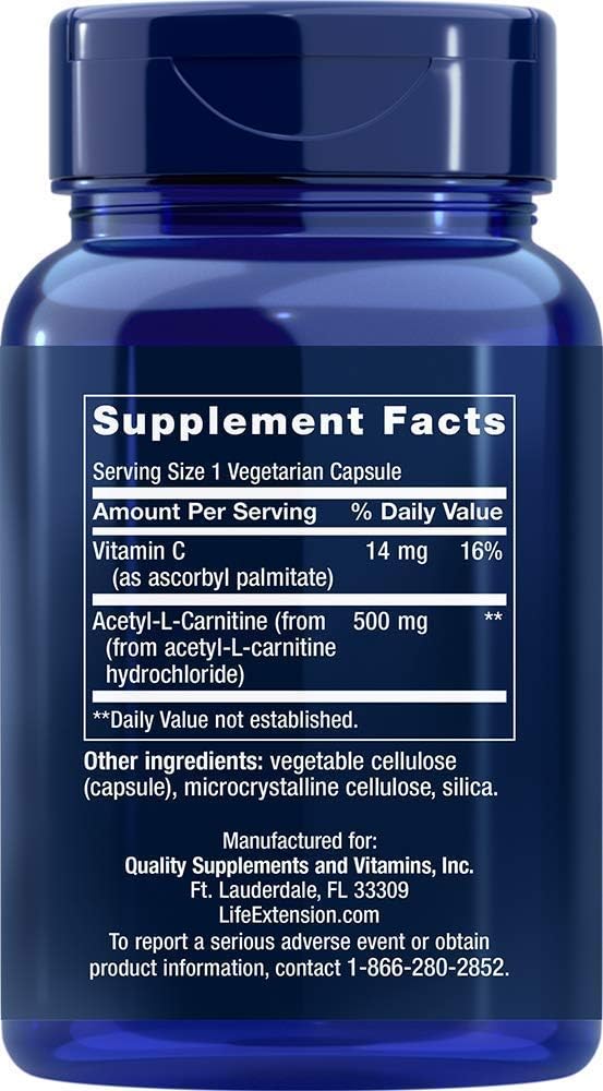Acetyl L Carnitine 500mg Life Extension 100 VCaps: Health & Personal Care
