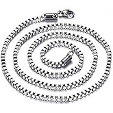Rockyu Box Chain Necklace Stainless Steel Men Women18 Inch 1mm Chain Single with Clasp Hip Hop Link Neck Chain Fashion Jewelry 3 Sizes Avalable Unisex