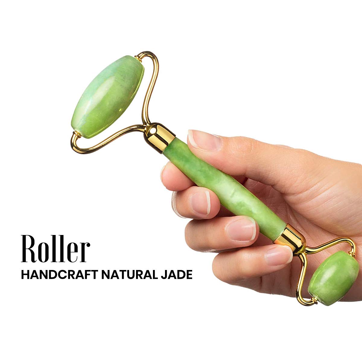 RoselynBoutique Jade Roller for Face and Gua Sha Set - Beauty Cosmetic Facial Skin Roller Massager Tool - Original Handcraft Natural Green Jade: Beauty