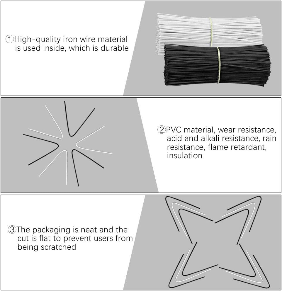 TANCUDER 400 PCS Plastic Twist Ties 15CM/6Inch Metallic Twist Cable Ties Cord Garden Plant Wire Ties Cable Wrap Organizer Reusable Fastening for DIY Cables Strapping and Fixing Bags Black & White - Image 4