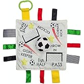 Baby Jack & Co 10x10” Soccer Sports Lovey Sensory Plush Blanket - Tag Toy for Babies - Baby Stroller Toys - Learn Shapes, Letters & Colors - MVP Ball Toy & Sports Gift w/ Stroller Clip World Cup