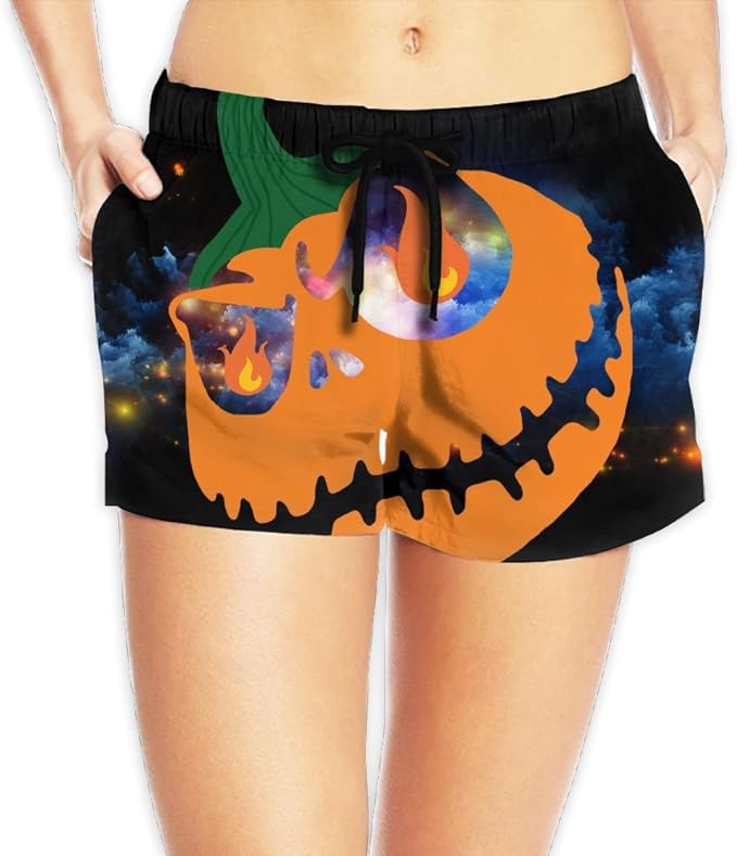 Halloween Pumpkin Board Shorts Perspiration Shorts With Pockets For