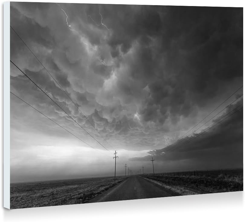 Amazon Com Usa Texas Road Storm Clouds Lightning Art Print Wall Art Frameless Decorative Painting Black And White Ready To Hang x14 Inches 50cmx35cm Home Kitchen