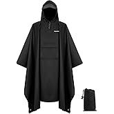 TechRise Thick Hooded Rain Poncho for Adults with Pocket, Unisex Waterproof Lightweight Raincoat Reusable for Hiking Camping