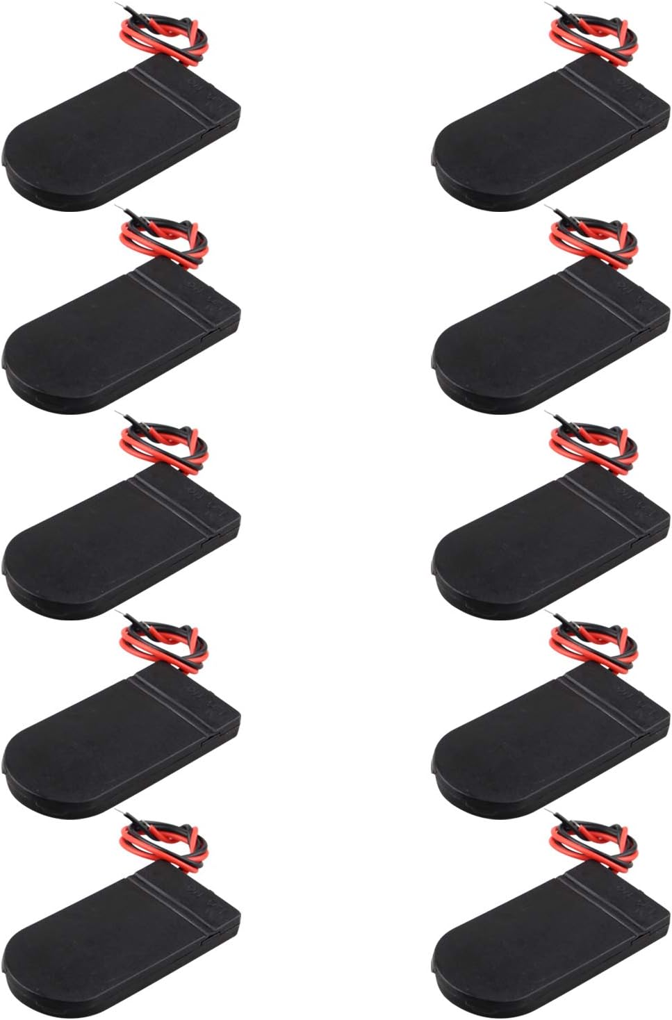 HALJIA 10Pcs 6V ON/OFF Switch 2 x 3V CR2032 Coin Cell Button Battery Holder Socket Box Clip Case for LED with Wire Lead Black