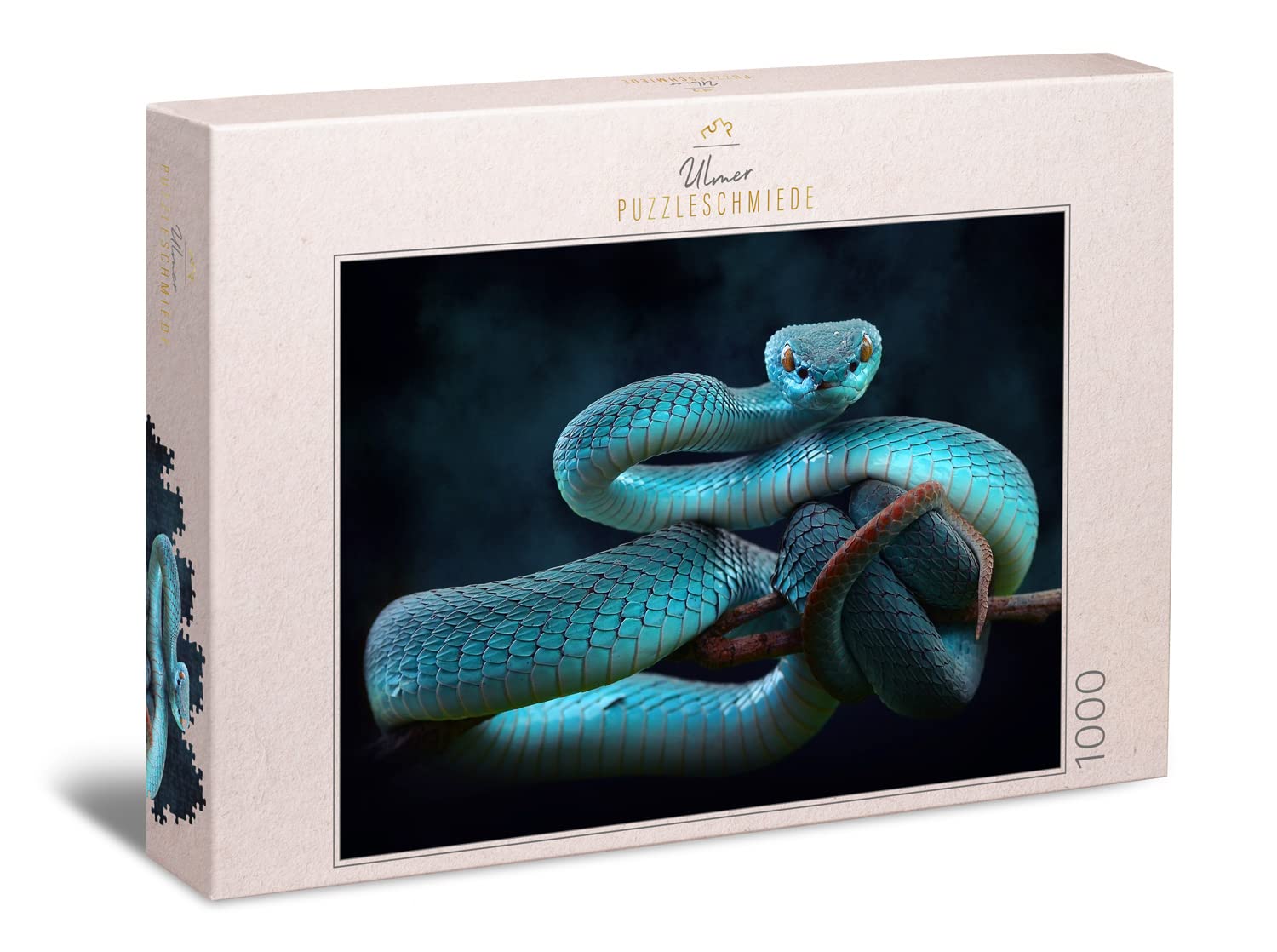 Ulmer Puzzleschmiede - Snake Dream Puzzle - Classic 1000 Piece jigsaw puzzle - Mystical Animal Photo with Exciting Snake Motif - The Blue Viper is a Puzzle for Advanced Puzzlers