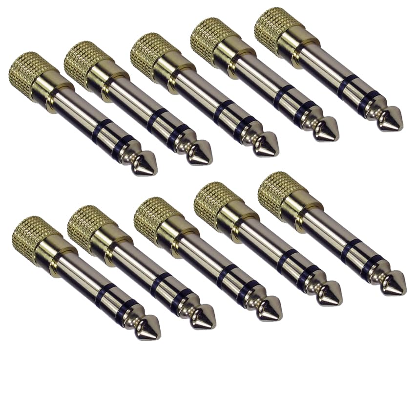 rhinocables 3.5mm Jack Socket to 6.35mm 1/4" Stereo Jack Audio Plug Adapter Gold Metal Converter for Keyboard Amp Instruments (10)