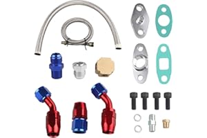JDMON Turbo Oil Feed Line Oil Return Line Oil Drain Pipe Complete Kit T3 T4 T3/T4 T70 T66 T04E Silver Tubing+Red and Blue Connectors
