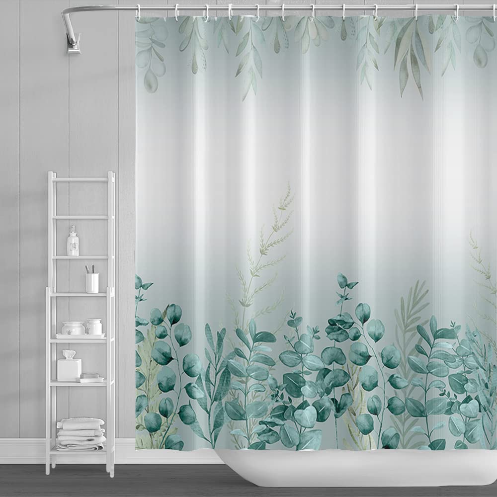 SDOTPMT 41x63inch Eucalyptus Leaves Shower Curtain Green Leaf Botanical Plants Bath Curtain Farmhouse Natural Rural Bathtub Curtain for Kids Bathroom Decor Fabric Polyester Waterproof with Hooks
