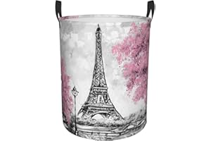 Gbuzozie 38l Round Laundry Hamper Retro Paris Eiffel Tower Storage Basket Waterproof Coating Organizer Bin For Nursery Clothes Toys