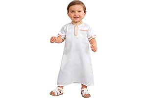 Aiihoo Muslim Toddler Baby Boys Ramadan Eid Outfit Thobe Arabic Islamic Abaya Dubai Robe with Pocket