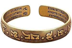 HEFFY Healing Lama Hand Forged 100% Copper Bracelet.Copper Bracelet Tibetan Bracelet The surface of the bracelet is engraved with scriptures Adjustable Cuff Bangle with Giftable Box for Men & Women