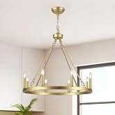 23.6" Wagon Wheel Chandelier Brushed Gold Chandelier Light Fixture,8 Light | Modern Chandeliers for Dining Room Living Room Kitchen Entryway, Foyer Chandeliers for High Ceilings