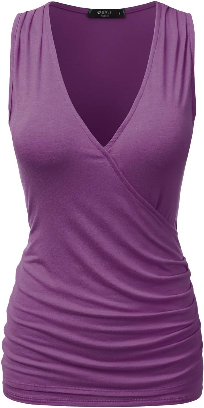 DRESSIS Womens Sleeveless Deep V-Neck Surplice Side Wrap Tank Top