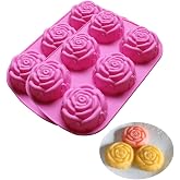 BAKER DEPOT Silicone Mold for Handmade Soap Cake Jelly Pudding Chocolate 6 Cavity Rose Flower Design, Set of 2 pink