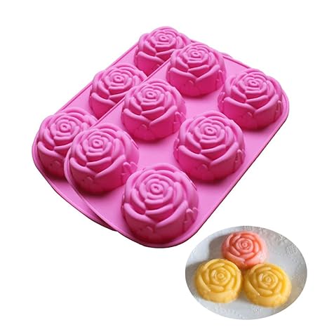 BAKER DEPOT Silikonform für handgemachte Seife, Kuchen, Gelee, Pudding, Schokolade, 6 Cavity Rose Design, 2er Set