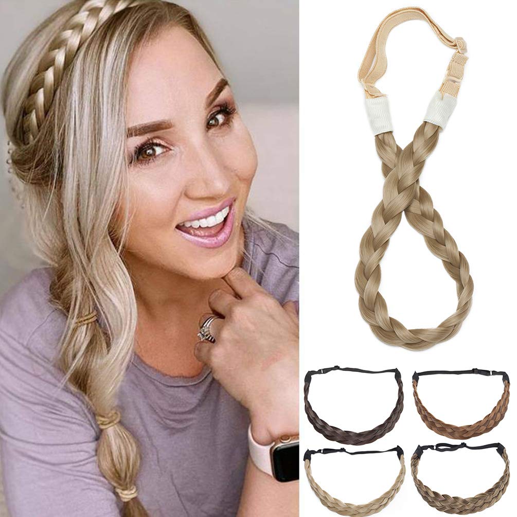 Real Fashion Hair Extensions Braided Headband Women Plaited Synthetic Hair Braid Headbands Hairpiece for Women Ash Blonde