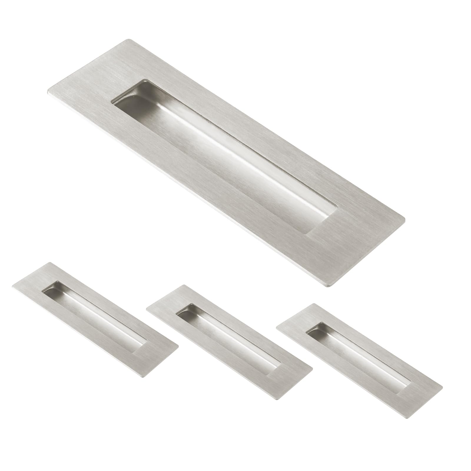 Photo 1 of HOMOTEK 4Pack 150mm Flush Sliding Closet Door Pulls, Recessed Finger Pulls for Sliding Barn Bypass Door Handles, Cabinet Drawer Rectangular Invisible Pull- Small Size 6 in,Brushed Steel