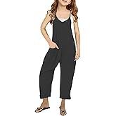 LNKQA Girl's Casual Sleeveless Jumpsuits Spaghetti Straps Harem Long Overalls With Pockets