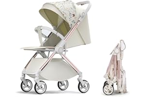 TRENANA Baby Stroller,Lightweight Stroller for Infants 6 Months,Electroplate Frame,Include Footmuff,Cup Holder & Storage Basket,Travel Stroller(White)