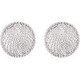 Women Gold Silver Clip Earrings Vintage Round Button Clip On Earrings Non Pierced Earrings