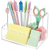 Tosstuki Scalloped Acrylic Pencil Holder for Desk, 3 Compartments | Clear Cute Pen Organizer, Marker Makeup Brush Holder, Countertop Desk Accessory Storage for Home, Office, Bathroom, Classroom