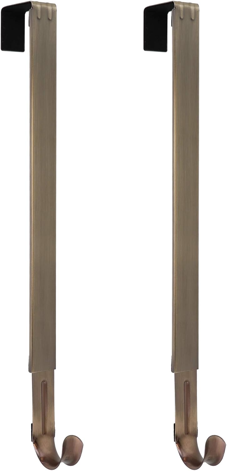 Wreath Hangers - Haute Decor Adapt Adjustable Length Wreath Hanger - 2PACK- Holds up to 20 lbs (Antique Brass) - Over The Door Wreath Holder Hook for Indoors or Outdoors - 2 Wreath Hangers