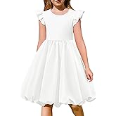 Arshiner Tween Girls Summer Bubble Dress Ruffle Sleeve Casual Party Midi Dresses