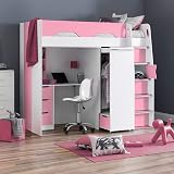 happybeds Pegasus High Sleeper Bed with Desk, Pink & White, 3FT