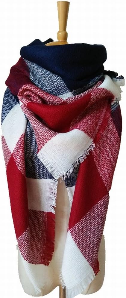 Autumn and Winter Colorful Plaid Scarf Cashmere Plaid Scarf Big Scarf , Large lattice 12 # Tibetan blue