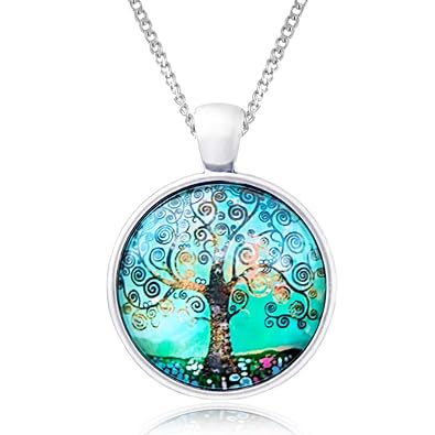 Klimisy - Lebensbaum Kette mit Anhänger aus Glas - Buy one & Plant one Tree - Hochwertige Halskette mit Baum des Lebens Medai
