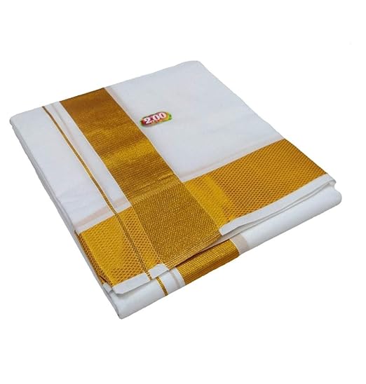 Cotton Cool Cotton Men's Traditional Dhoti With Golden border 2.5 Inch 2.00 Mts Dhoti (Pack of 1 Piece)