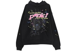 Sybnwnwm Punk Hoodie Men Spider Web Blast Print Sweatshirt Retro Y2K Grunge Hoodies Gothic Streetwear Pullover