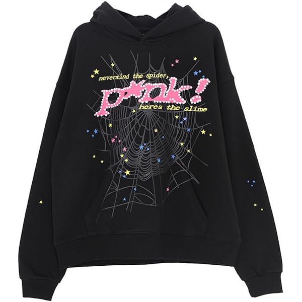 Sybnwnwm Punk Hoodie Men Spider Web Blast Print Sweatshirt Retro