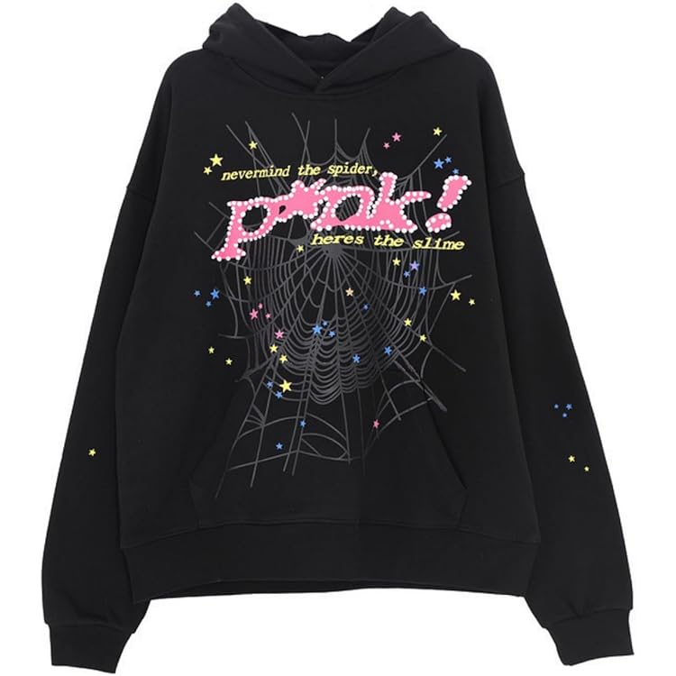 トップス Spider Web Design Hoodie Sybnwnwm Punk Hoodie Men Spider Web Blast Print Sweatshirt Retro