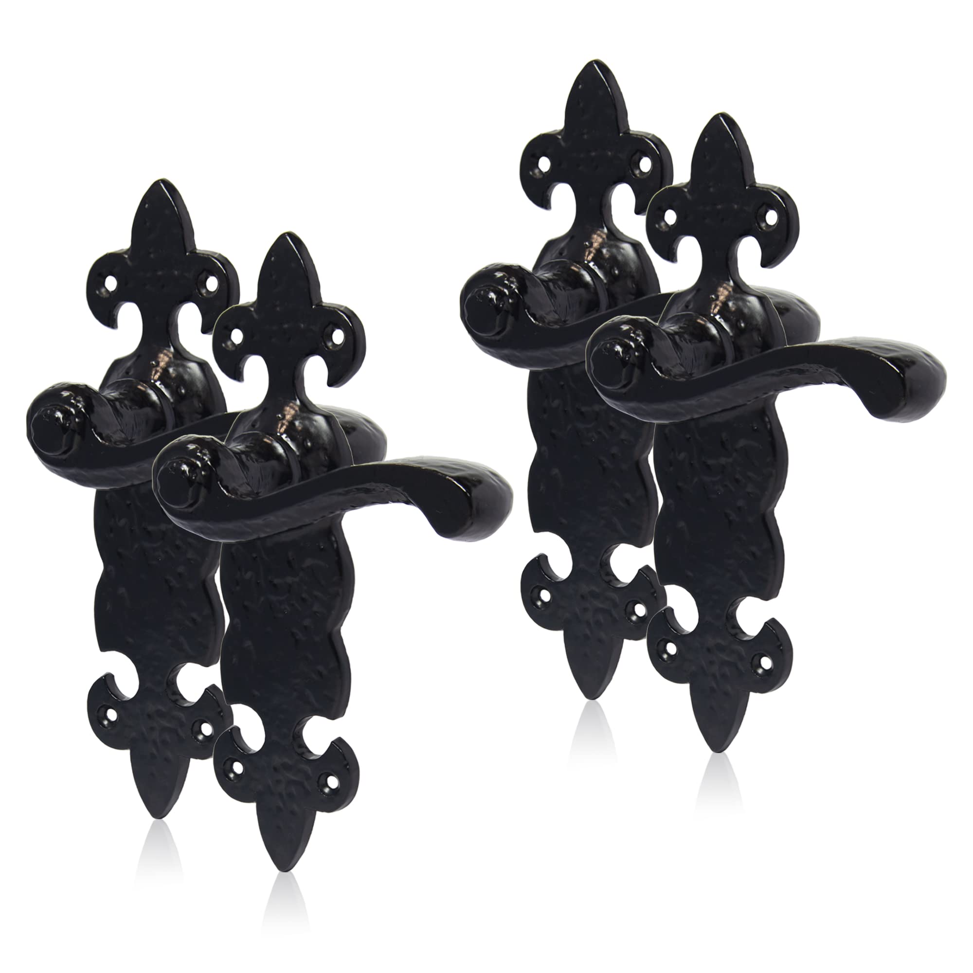 XFORT Smithy's Range Fleur De LYS Lever Latch Duo Pack Black Antique, Complete Set with Door Handles, Twin Pack Door Handles Set for Internal Wooden Doors.